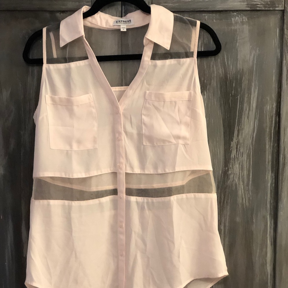 Light pink blouse with sheer cut outs